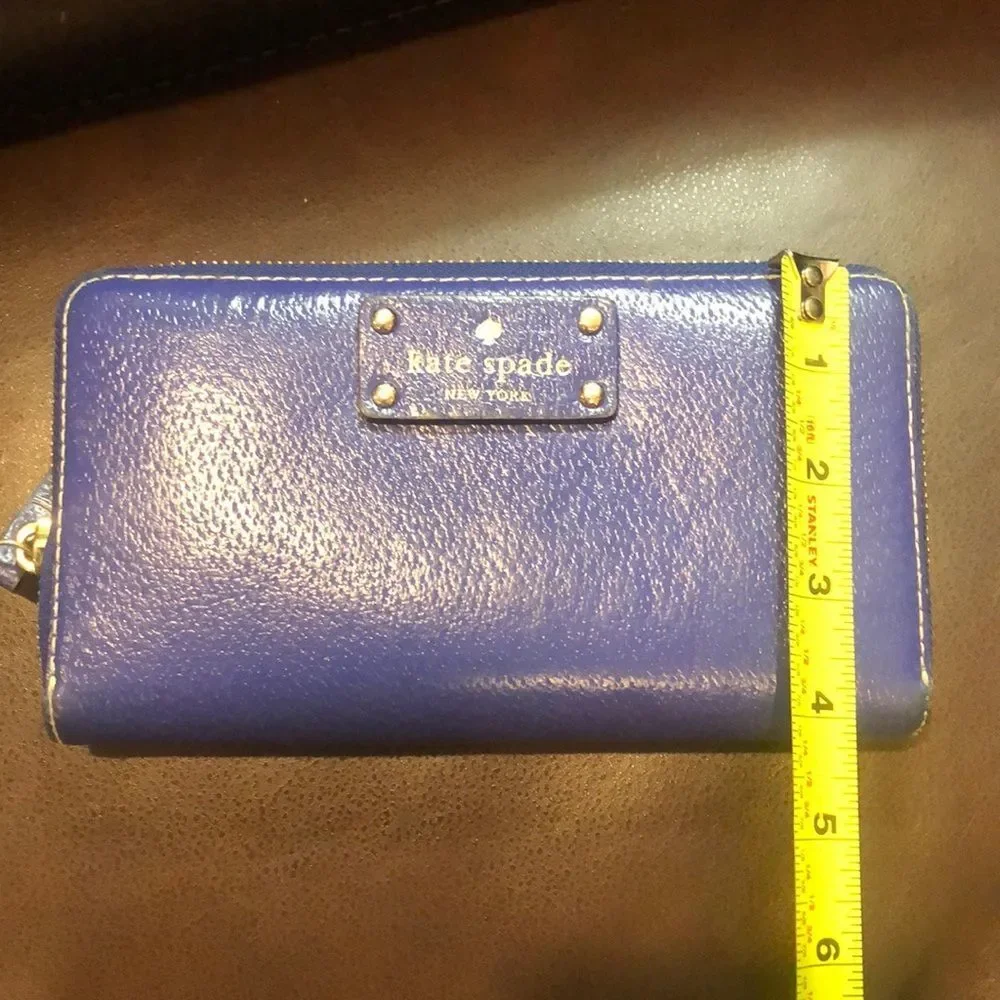 KATE SPADE Cobalt Blue Leather Full Zip Continental Wallet Excellent Condition